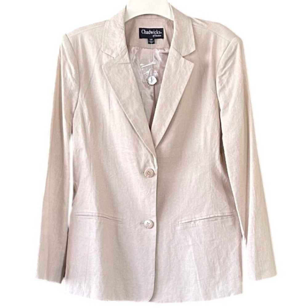 New Chadwicks of Boston Beige Linen Blend Two Button Blazer Jacket Womens 14P